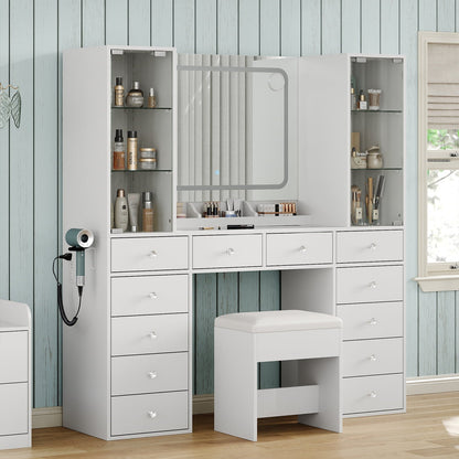 12-Drawer Mirror Vanity Desk - Vektaya