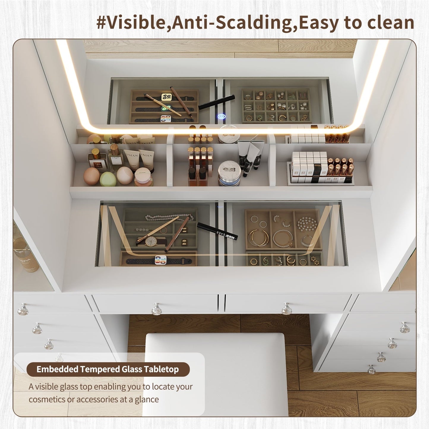 12-Drawer Mirror Vanity Desk - Vektaya