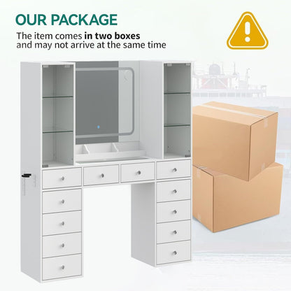 12-Drawer Mirror Vanity Desk - Vektaya
